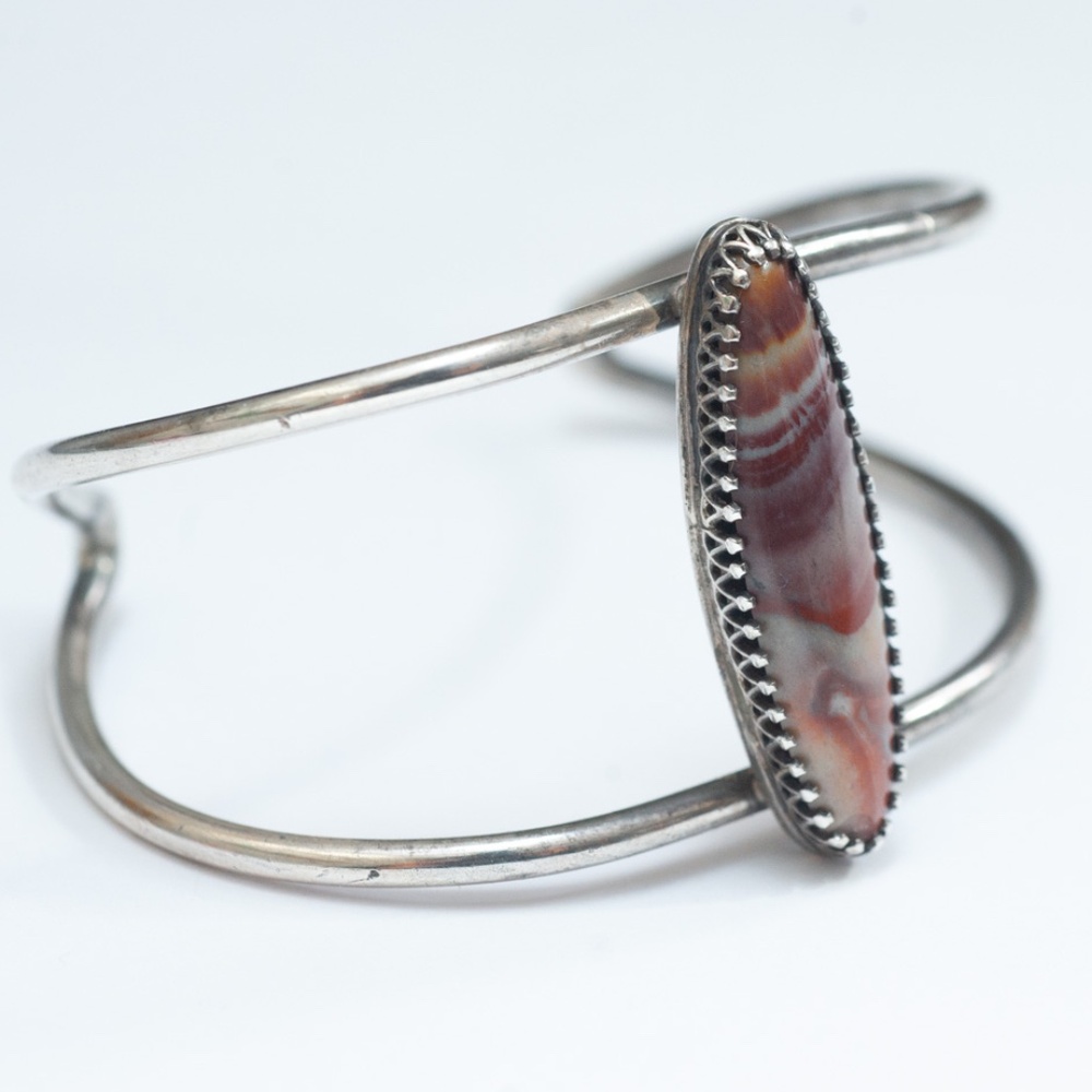 Vintage Long Marquise Style Stone Cuff Bracelet Silver Southwest Studio Style